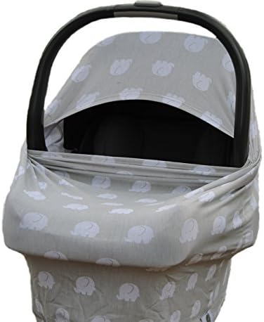 Elephant Print Stretchy 4-in-1 Baby Canopy, Car Seat Cover, High Chair Cover, and Nursing Cover