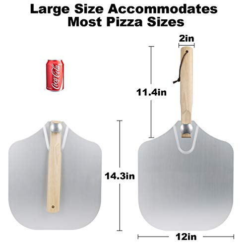 Aluminum Pizza Peel Metal Pizza Paddle 12” x 14” with Foldable Oaken