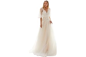 YMSHA Women's Beach Spaghetti Strap Wedding Dresses for Bride 2024 Boho Long Lace Bridal Gowns for Wedding YMS041