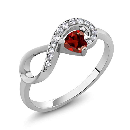 Sterling Silver Heart Shape Red Garnet Women's Infinity Ring 0.44 cttw (Available 5,6,7,8,9)