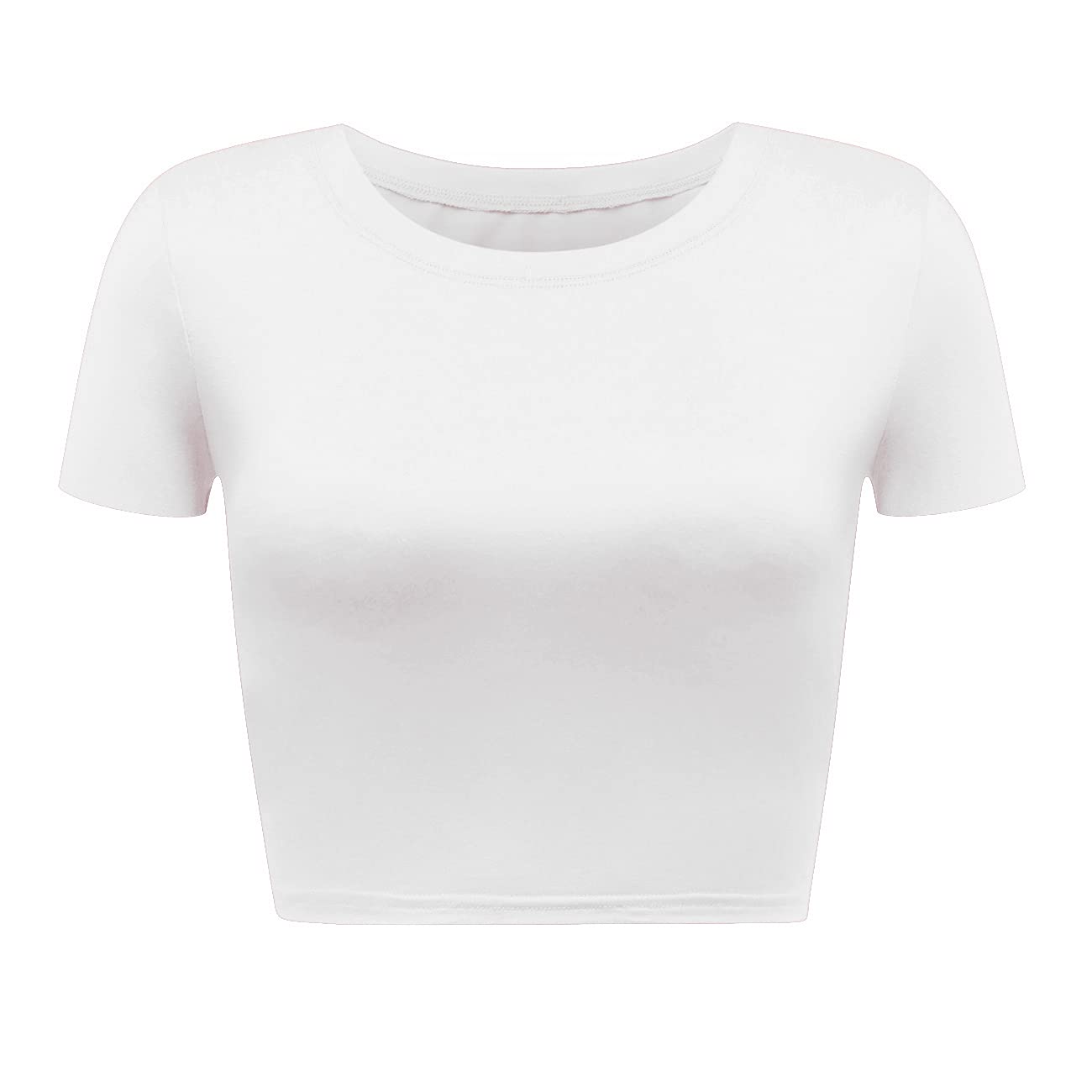 Women's Basic Round Neck Short Sleeve Crop Top (Creamy White, Small)