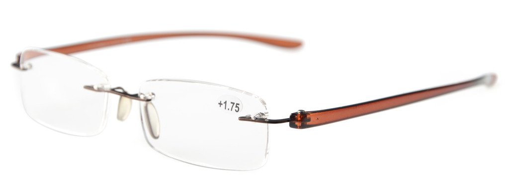 Eyekepper Small Lense Rimless Reading Glasses Women - Frameless Reader Eyeglasses for Men Reading with Brown Arms