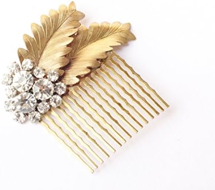 Leaf hair comb crystal bridal rhinestone vintage inspired Grecian goddess wedding hair accessory golden brass jewel