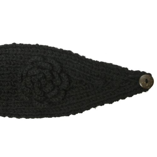 Wrapables Hand Knit Winter Warmth Floral Headband, Black