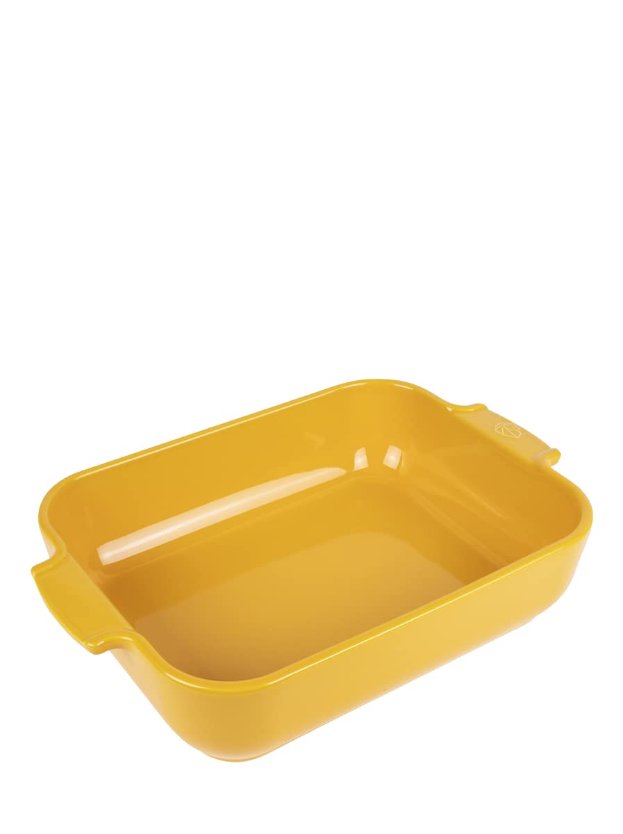 PEUGEOT - Rectangular Ceramic Baking Dish - 40 cm (including handles) x 25.7 cm x 7.5 cm - Capacity: 5.2 L - 8-10 Servings - 10 Year Guarantee - Made In France - Yellow Saffron Colour