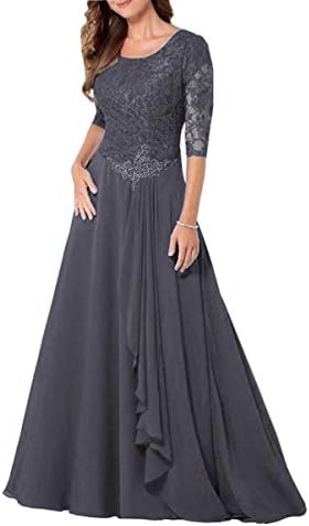 Dreammade Women's Chiffon Half Sleeves Lace Applique Zipper Mother Of The Bride Dress