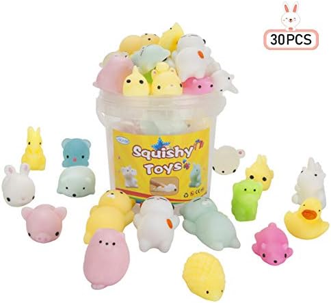 JACHAM Squishies Squishy Toys Kawaii Mini Squishies Toy Party Favors for Kids 26pcs Squishy Cat Bear Animals Stress Reliever Anxiety Toys with Storage Box for Easter Eggs Hunt