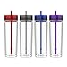 Maars Drinkware Double Wall Insulated Skinny Acrylic Tumblers with Straw and Lid, 16 oz. (4 pack, Royal)