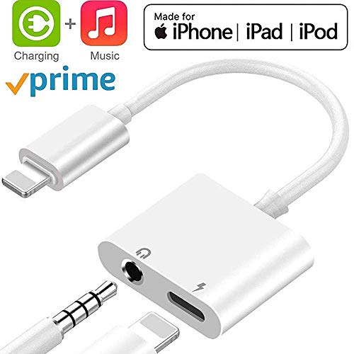 Headphone Adapter for iPhone 8/8Plus Headphone Jack aux Adapter for iPhone X/XS/8/8Plus/7/7Plus Converter Adapter Accessories Charge Cables & Audio Connector 2 in 1 Earphone Splitter Support iOS 12