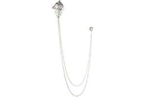 PTDIONE Vintage Wolf Head Suit Pin with Double Hanging Chains Brooch Collar Lapel Pin for Men Shirt Tuxedo Tie Stud Tassel Accessories Jewelry Gifts