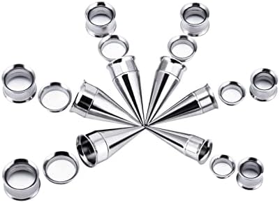 Oyaface Black Stainless Steel CZ Double Flared Screw Fit Tunnels – Ear Gauges Plugs – Unisex – USA Made
