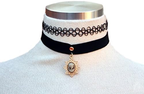 Jcpeniel fashion Vintage Black Velvet Cameo Pendent Tattoo Gothic Necklace Multilayer Choker