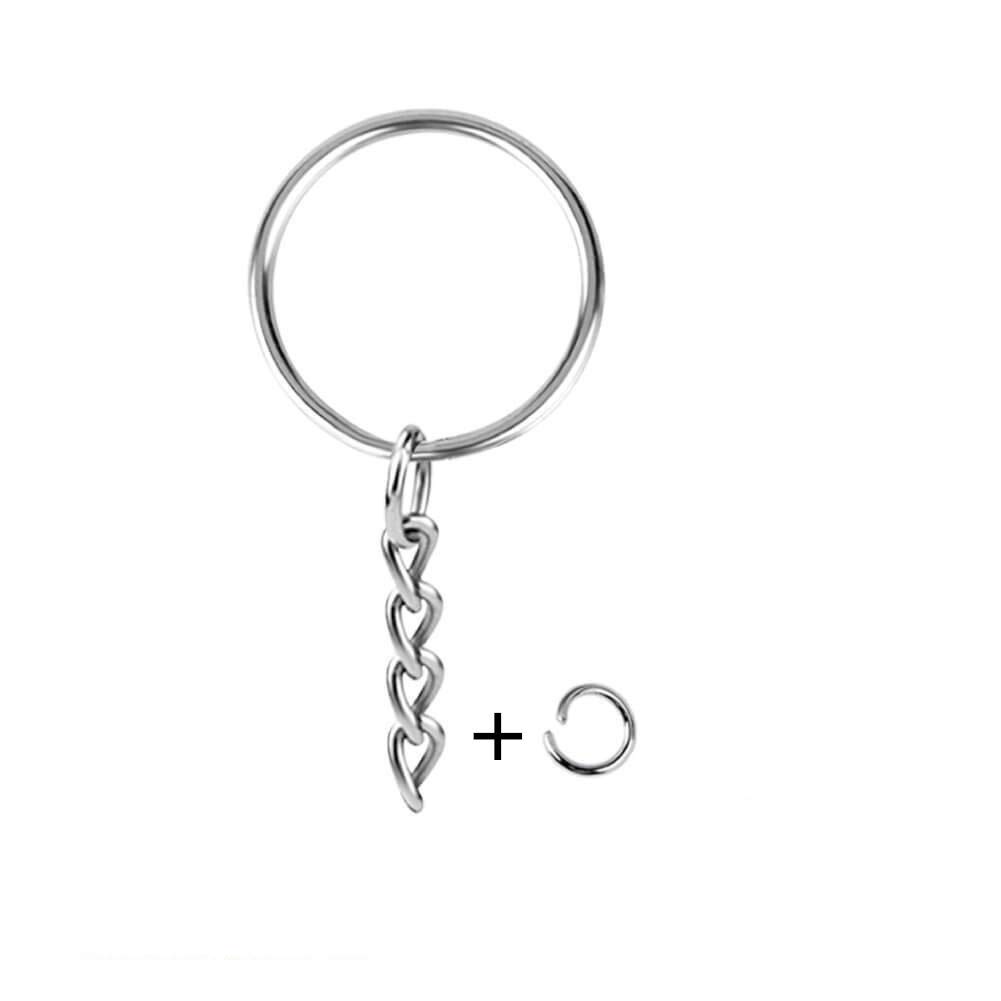 KINGFOREST 50-Piece Split Key Ring Kit with Chains & Jump Rings - 1 Inch Silver Nickel Bulk Jewelry Making Supplies for DIY Keychains, Charms, Crafts