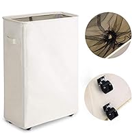 Chrislley Slim Rolling Laundry Hamper with Wheels Thin Laundry Hamper Narrow Clothes Hampers Tall Dirty Laundry Hamper Basket (Slim 22 Inches, Beige)