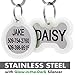 GoTags Personalized Dog Tags in Stainless Steel, Includes Glow in The Dark Tag Silencer to Reduce Noise and Protect Tag and Engraving, No Noise, Quiet Pet Tags, 2 Side Engraving, (Bone Shape)