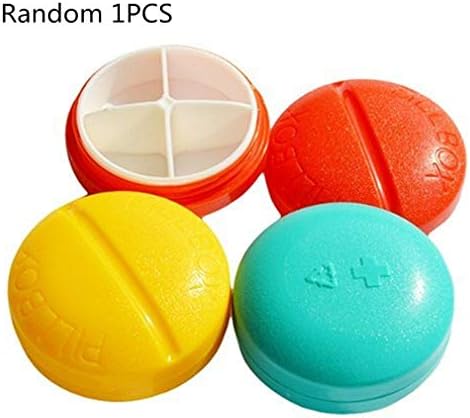 Merry Harry Portable Round Pill Box Organizer 4 Compartments Tablet Pill Box Holder for Olders Travel Home Use by TheBigThumb, Random Color