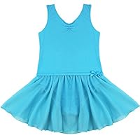 FEESHOW Kids Girls Gymnastics Leotard with Chiffon Skirt Ballet Dance Tutu Dress Costumes Size 2-3 Blue