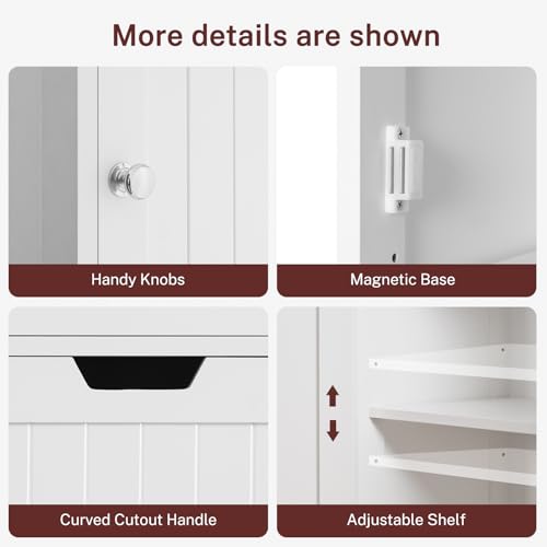 FIONESO 67" Tall Bathroom Cabinet, Storage Cabinet with Drawer & 2 Adjustable Shelves, Bathroom Storage Cabinet with 2 Doors, Floor Cabinet for Living Room, Bathroom, Home Office, Entryway, White