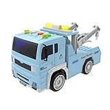 Fun Little Toys Friction Powered Blue and White Wrecker Road Administration Crane Tow Car Truck Vehicle With Light and Music Four Wheels with Batteries(B)