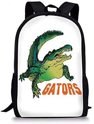 School Bags Reptiles,Grumpy Alligator Has a Word Gator Crocodile Humor Wild Life Safari Aquatic Print,Green Orange White for Boys&Girls Mens Sport Daypack