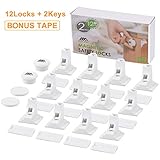Magnetic Baby Proofing Safety Locks, 12 Locks with 2 Keys, 3M ADHESIVE for Cabinet Drawer Baby Safety Cabinet Locks, No Drilling or Screws Needed, White