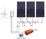 ECO-WORTHY 12 Volts to 110 Volts Wind Solar Power: 400W Wind Turbine Generator & 3pcs 160W Poly Solar Panels & 1KW 12V-110V Off Grid Inverter & Cable Connector for Home Solar Power