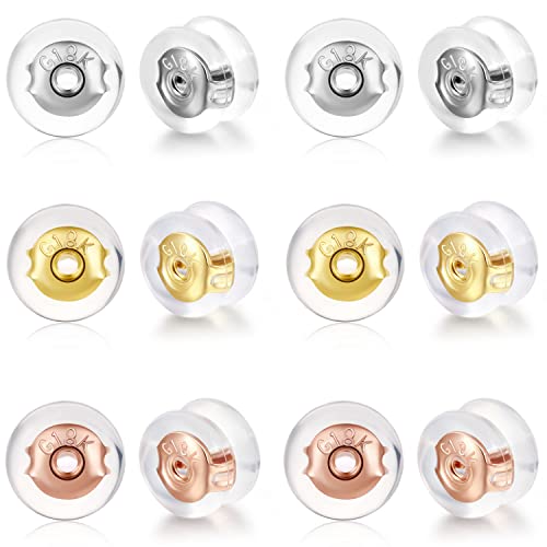 Earring Backs,18K Gold Silicone Earring Backs Replacements for Studs/Droopy Ears,Locking Secure Earrings Back for Heavy Earrings,No-Irritate Hypoallergenice Soft Clear Support Backings for Adults
