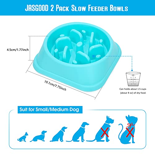 Set of 2 Slow Feeder Dog Bowls JASGOOD Anti Gulping Pet Slower Food Bowls Blue Interactive Puzzle Durable Pet Bowls