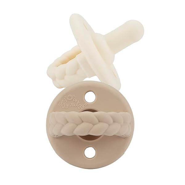 ITZY RITZY SILICONE PACIFIERS FOR AGES 6-18 MONTHS – ITZY SOOTHER PACIFIERS FEATURE COLLAPSIBLE HANDLE & TWO AIR HOLES FOR ADDED SAFETY – SET OF 2 IN BUTTERCREAM & TOAST