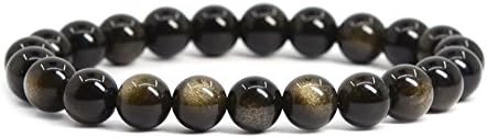 DANLIAWOMEN Obsidian Bracelet for Women Men, Black 8mm Crystal Healing Natural Bead Stone for Yoga Health Beauty