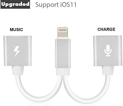 Dual Lightning Adapter, 2 in 1 Lightning to Lightning Audio Headphone Splitter and Charging Cable For iPhone 7/ 7 Plus/ iPad, Support Music Control, Charger and Phone Communication (Silver)