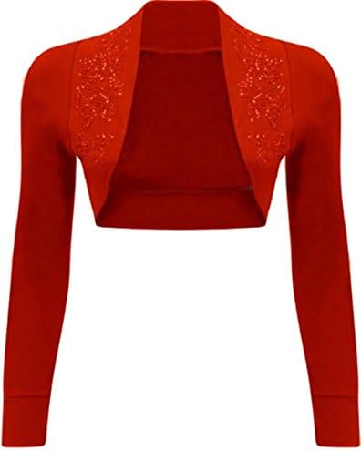 Womens Beaded Sequin Design Bolero Shrug Cardigan Tops Xl us 12 -14 Red