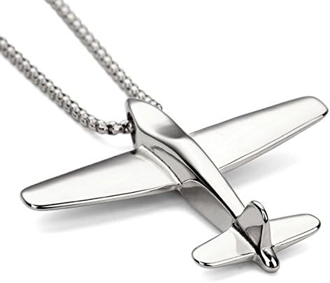 MTFS Unisex Stainless Steel Pendant Necklace Gold-Tone and Silver-Tone Aircraft Airplane -With 23.6 Inch Chain (Steel)