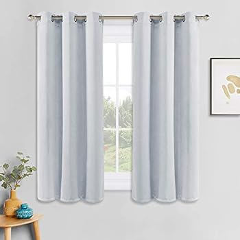 PONY DANCE Room Darkening Curtains - Ring Top Blackout Curtain Panels for Bedroom Window Treatment Drapes Home Decoration Energy Saving for Hotel, 42 x 45 inch, Greyish White, Double Panels