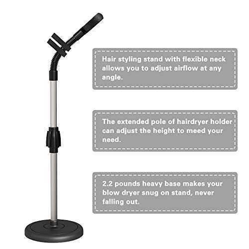 Adjustable Hair Dryer Stand Hands Free, Blow Dryer Holder for One