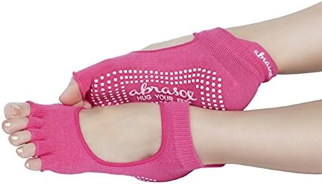 Abrasox Yoga Socks - Half Toe Non-Slip Socks for Yoga, Pilates, Barre Exercise (Pink) 1 pair