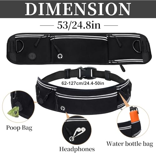 YOOJ® Waist Dog Hands Free Dogs Leash, Waist Running Leash with Zipper, Walking Pouch for Dog Walking, Reflective Dual Padded Handles Bungee Retractable Running for Medium to Large Dogs (Black)