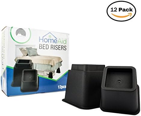 DualSummit Premium Adjustable Bed Risers, Heavy Duty, Thick, Strong & Sturdy, Increase Storage Under Beds, Three Heights Available, Set of 12, Great for Other Furniture Too! (Black)