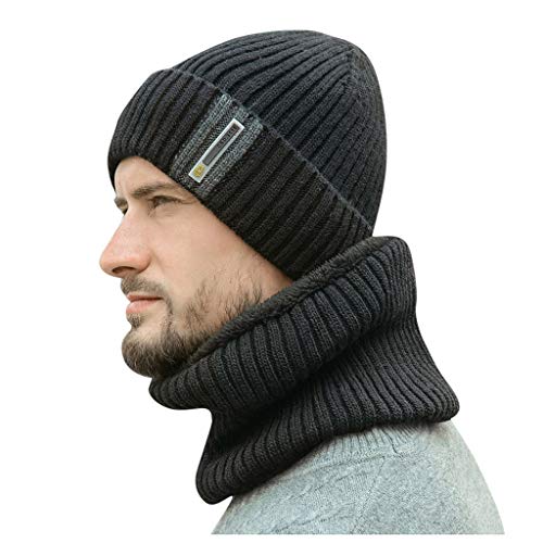 2-Pieces Winter Beanie Hat Scarf Set for Men Women Warm Knit Hat Thick Fleece Lined Skull Cap Thick Soft Warm Hats Skullies Cable Chunky Baggy Ski Cap Skull Cap