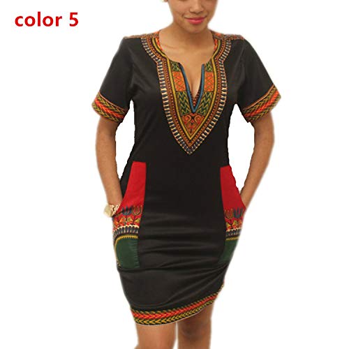 3XL Oversize Women Sexy Dress Summer Print African Traditional Clothing,Yellow,M - Thumbnail 5
