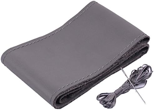 An Upgraded Version XINDELL Universal Car Steering Wheel Cover Genuine Leather 15" Anti Slip Stitch on Wrap Cover with Needle &amp;Thread (Gray)