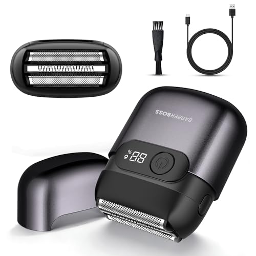 BarberBoss Men’s Compact Shaver, Electric Foil Shaver, Electric Razor for Men, Floating Stainless-Steel Blades, Magnetic Blade Head, Smart LED Display, Travel Razor for Men, QR-2753