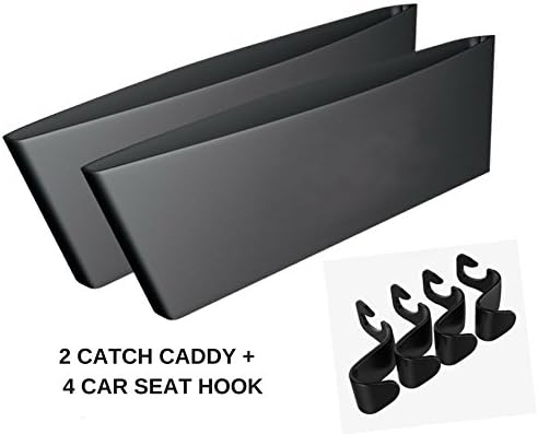 Car Pocket Organizer Bundle With Car Hanger Hook - Total Solution To Organize Small Items In One Side Pocket For Easy Search / Car Hanger Hook To Hang All Shopping Bag Together