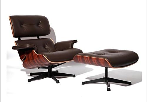 UPSUN EOE Simple Modern Fashion Style Living Room Genuine Leather Wood Lounge Chair and Ottoman (Rosewood Brown)