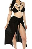 Kisscy Women's Straps High Waisted Bikini Sets Beach Maxi Skirt Coverup L Black