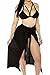 Kisscynest Women's 3 Piece High Waisted Halter Bikini Swimsuit Cover Ups Set Black M