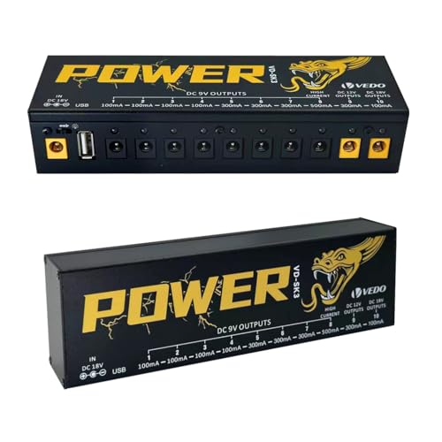 VEDO VD-SK3 Fonte de Alimentação para Pedal de Efeito de Guitarra com 10 Saídas Isoladas (9V, 12V, 18V) Proteção contra Curto-Circuito e Sobrecorrente - Fonte Estável para Pedais de Guitarra 110V-240V