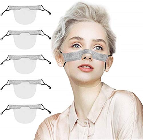 SHATCHI Plastic Reusable Half Clear Masks Mini Washable Windproof Visual Face Guard Transparent Mouth Shield Bandanas Protective Adjustable Cord Black/Grey, (1pc-10pcs), 5