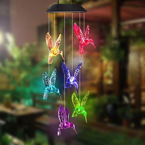 Gotian Solar LED Wind Chime Transparent Hummingbird Wind Chime Color Changing, Transparent Hummingbird Elegant, Color-Changing Hummingbird Wind Chime Light Cute and Beautiful