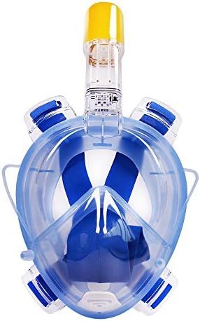 Snorkel Mask Full Face Snorkel Mask Easybreath with Waterproof Earplugs and 180° Large Vision Anti-fog Anti-leak (Blue, S)